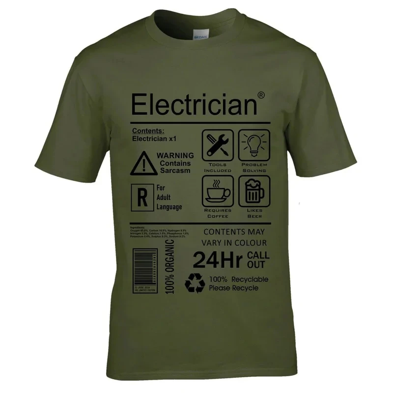 Funny Electrician Package Care Instructions Mens T-Shirts Top Electrical Engineer Summer Men O-Neck Tees Shirt 3D Print Tee
