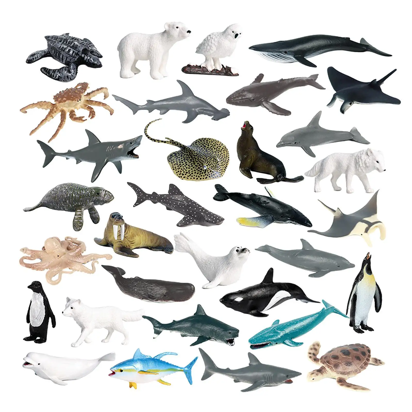 Fake Sea Animals Model Toy para crianças, animais marinhos artificiais, brinquedo educativo, ornamento de mesa, favores de festa, 32 pcs