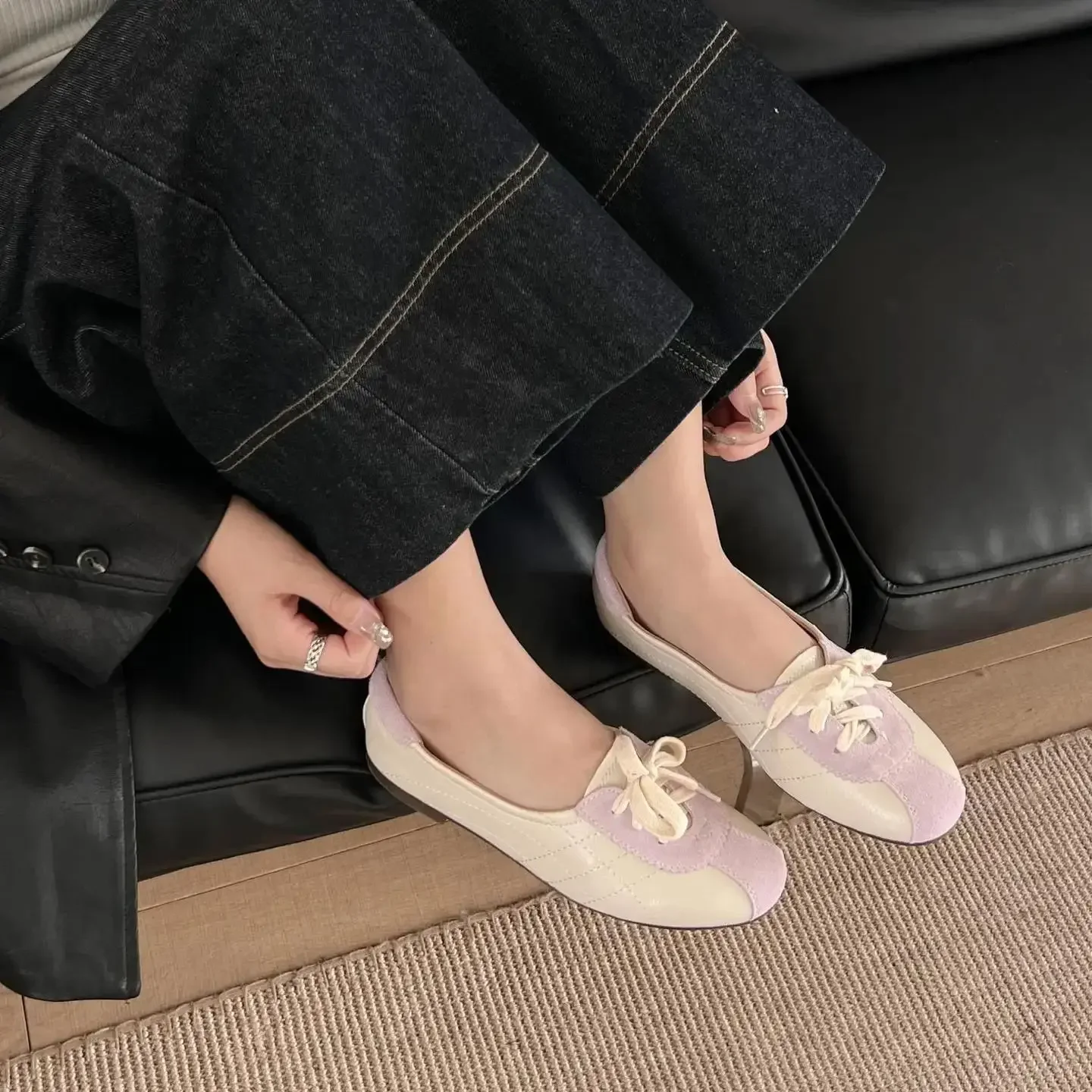 

Leisure Lace Up Women Shoes Fashion Mixed Colors Zapatos Mujer 2024 Spring Autumn New Slip On Casual Splicing Sapato Feminino