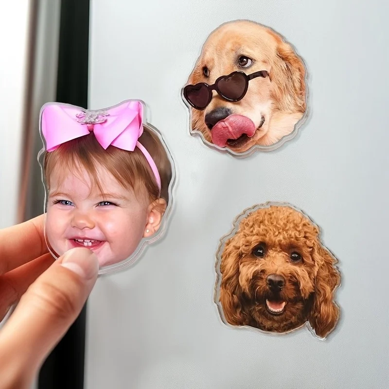 Custom Personalized Baby Face Fridge Magnets, Pet Portrait Fridge Decor, Home Decor, Cat and Dog Baby Acrylic Products