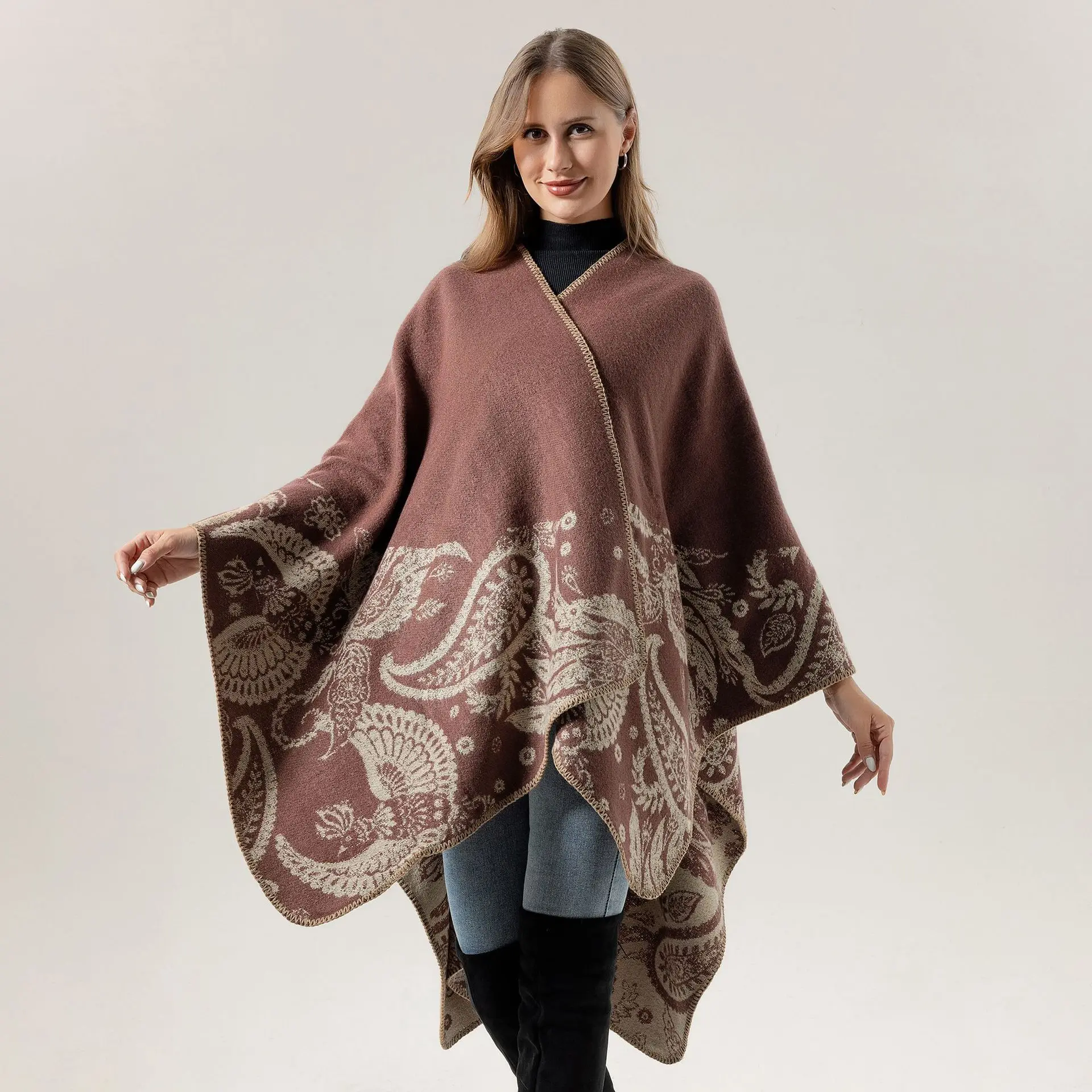 

Color Cashew Flower Shawl for Travel Outdoor Split Design Polyester Fiber Decorative Scarf Spring Summer Season