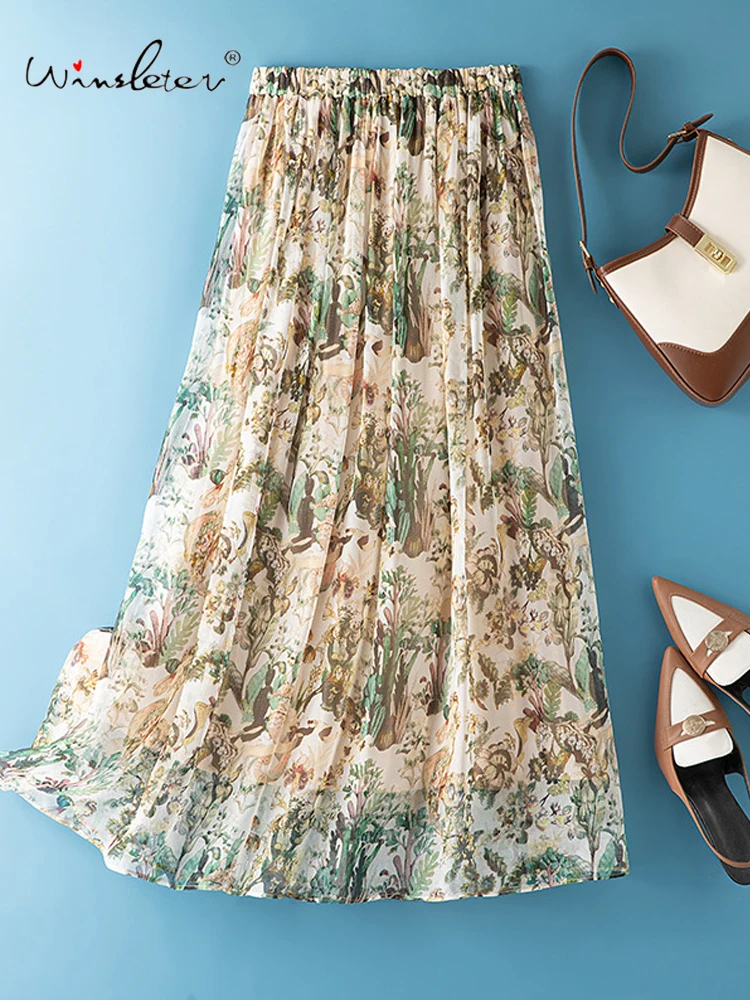 

Winsleter-100%Silk Elegant Skirts, Elastic Waist Printed, Women Vinatge Temperament A-line Skirt, 2026 Spring Summer B62276CC