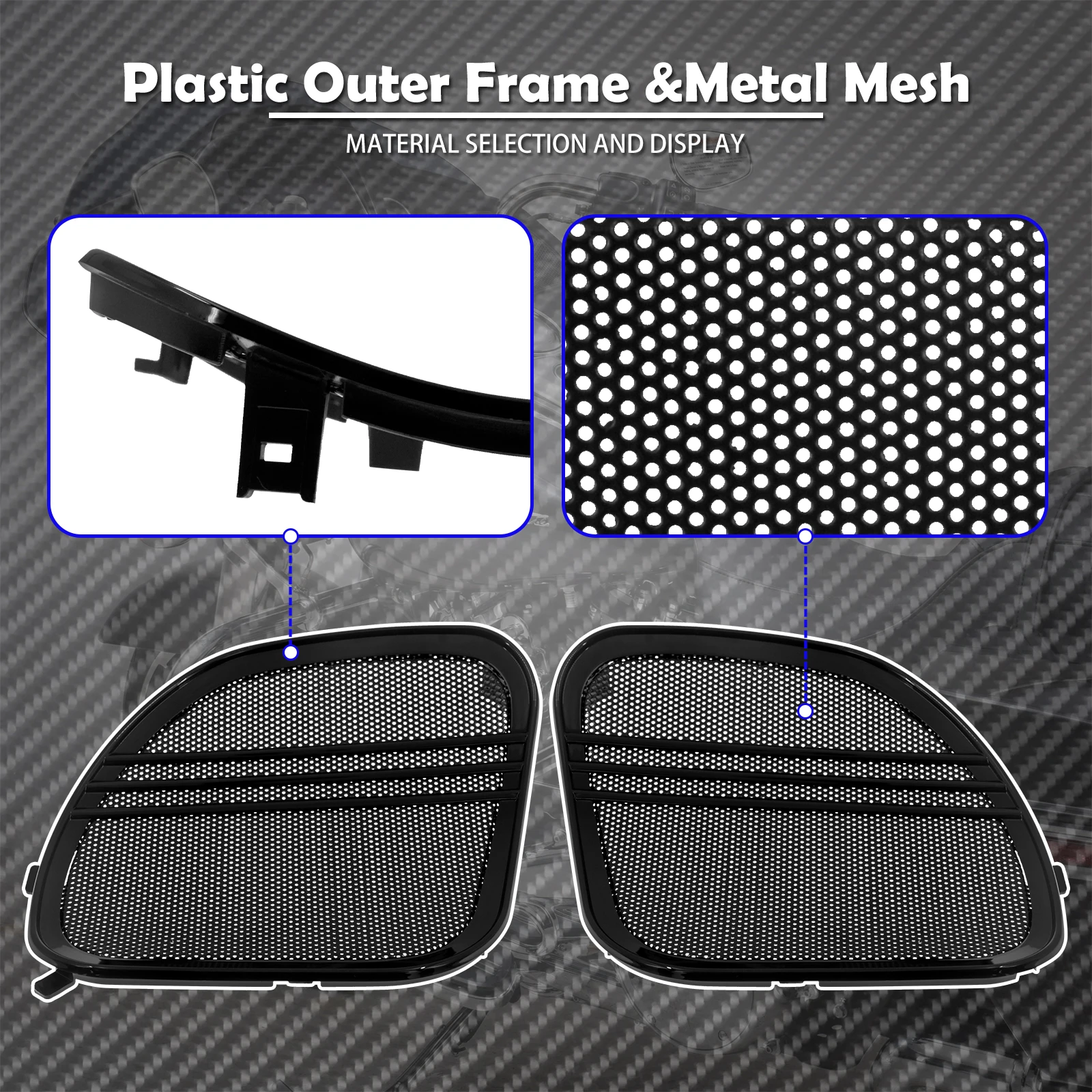 Motorcycle Black Tri-Line Speaker Grills Horn Cover Trim Mesh For Harley Touring CVO Road Glide FLTRX Special FLTRXS 2015-2023