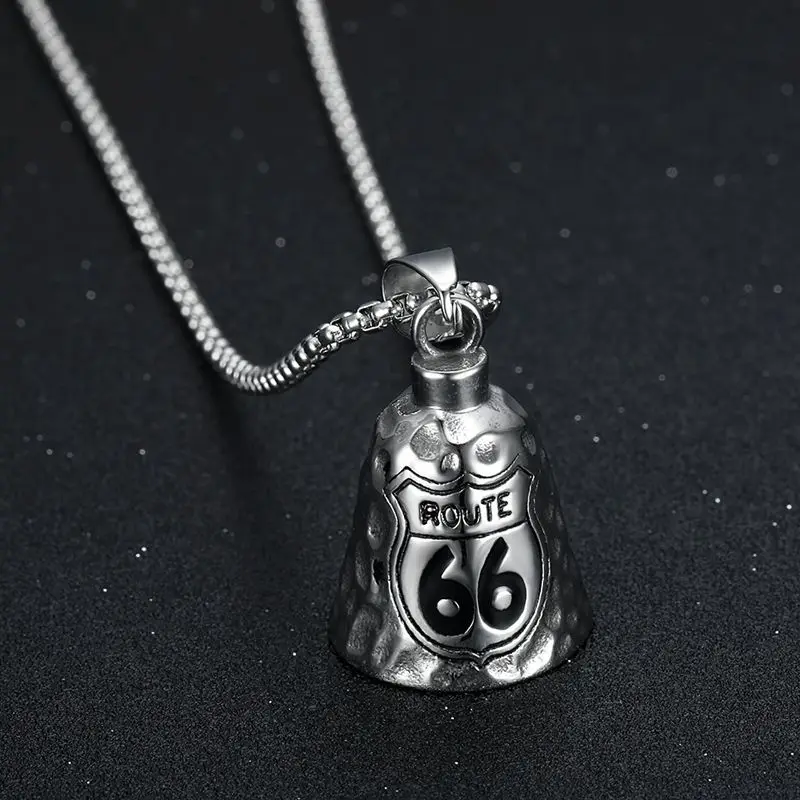 Stainless Steel Locomotive Punk Polished Dropshipping 66 Highway Riding Lucky Bell Pendant Unisex Jewelry Accessory