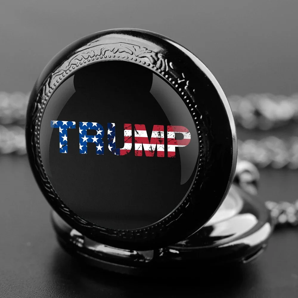 Trump 2024 Election Memorial Pocket Watch - Quartz Movement, Round Dial, Unique Bronze Necklace Souvenir Gift