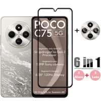 6in1 Glass For Poco C75 Full Cover Tempered Glass Poco C75 Screen Protector 9H Protective Phone Camera Lens Film Poco C75