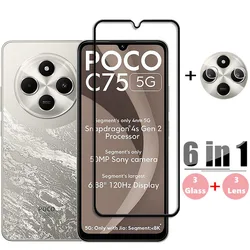 6in1 Glass For Poco C75 Full Cover Tempered Glass Poco C75 Screen Protector 9H Protective Phone Camera Lens Film Poco C75