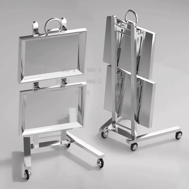 Foldable 2-Tier Storage Workbench，Stainless Steel Tool Trolley for Barber Shop Beauty Salon Supermarket