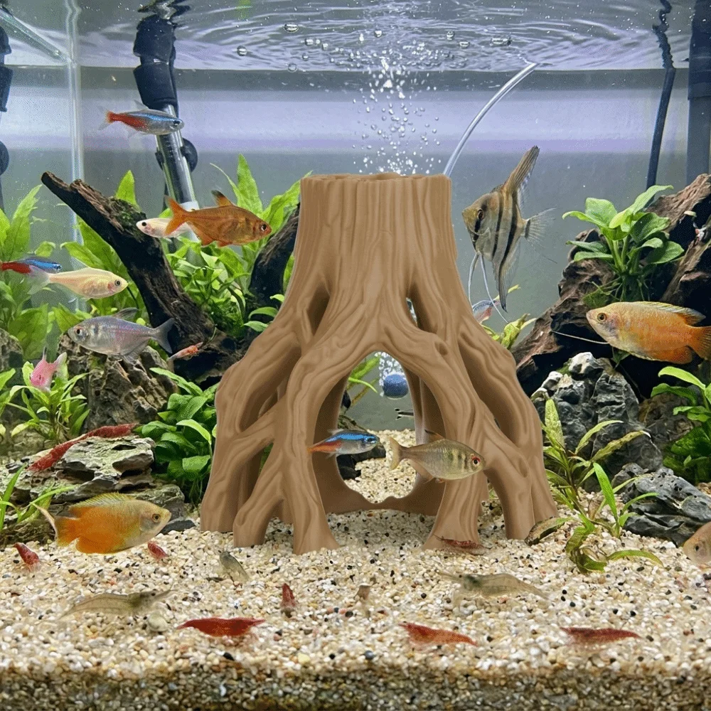 3D Printed Tree Stump Fish Tank Decoration Plastic Multi-Hole Fish Shrimp Hiding Cave Irregular Aquarium Landscaping