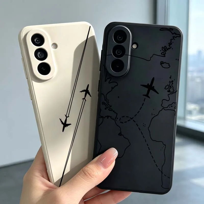 Cartoon Airplane World Map Cover For Samsung Galaxy A73 A72 A71 A70 A60 A56 A55 A54 A53 A52 A52S A51 A50 A42 A41 Phone case