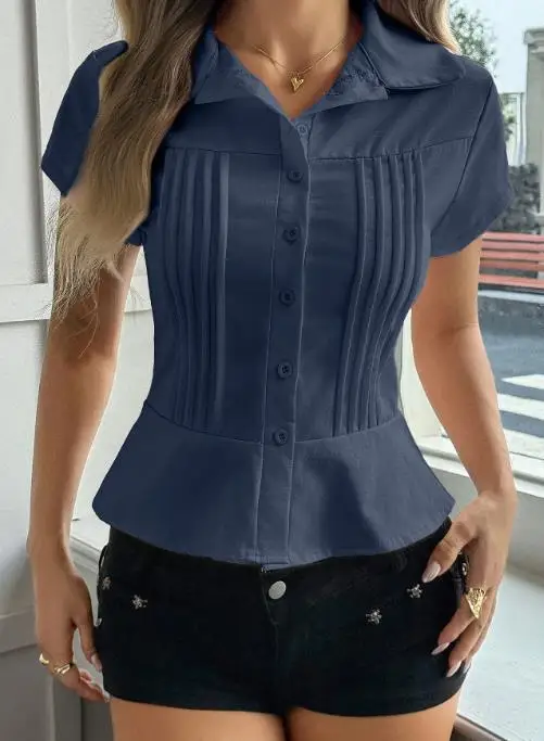 Y2k quente menina estilo verão botão de manga curta camisa feminina wear 2025 outono/inverno