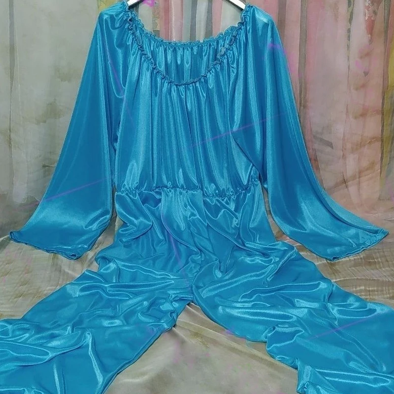 بلون زوجين الحرير الجليد ارتداءها الساتان على الوجهين حريري بذلة سيسي مرونة الخصر ارتداءها بنطال ذو قصة أرجل واسعة ملابس المنزل #6