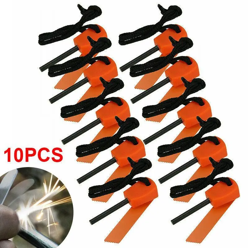 10x Fire Starter Flint Steel Striker Survival Kit Ferro Rod Outdoor Camping Tool