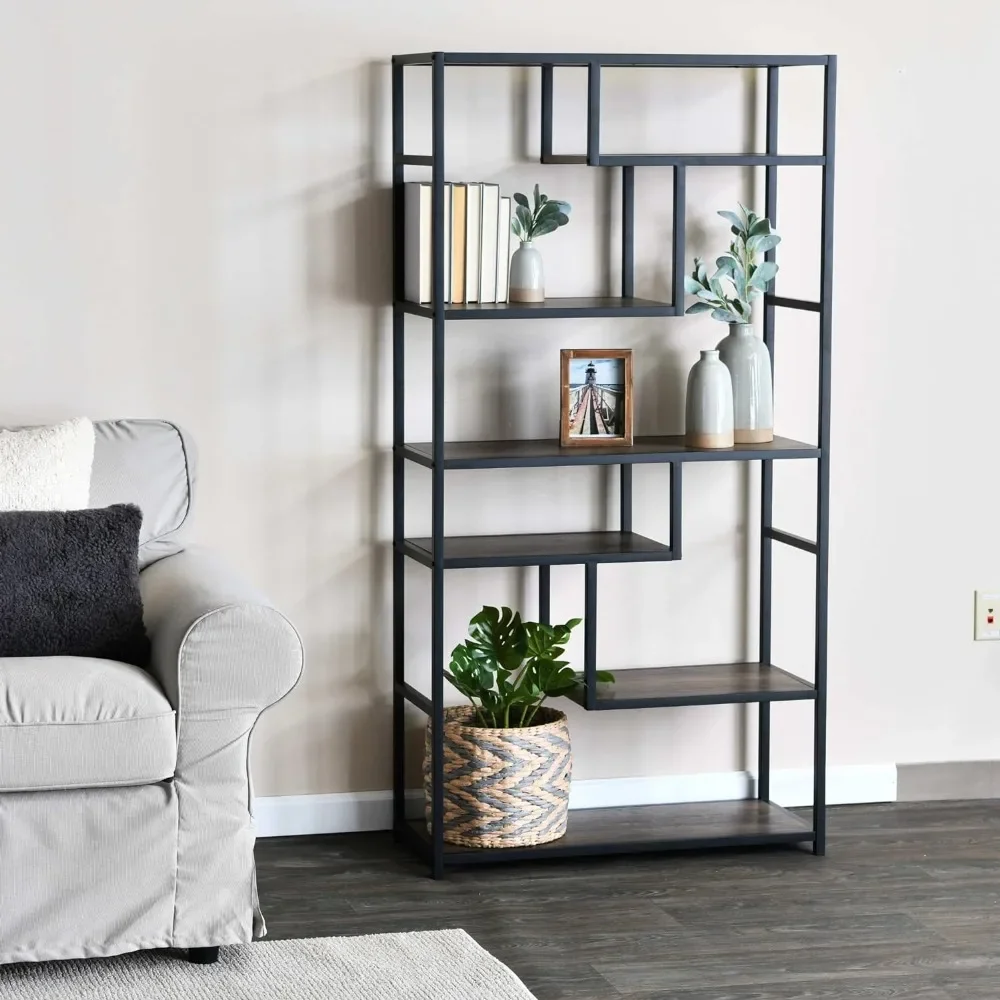 Open Storage Bookshelf Rustic Wood Grain Living Room Storage Bookcase Shelf Display Stand Shelving for Books Cube Organizer Home