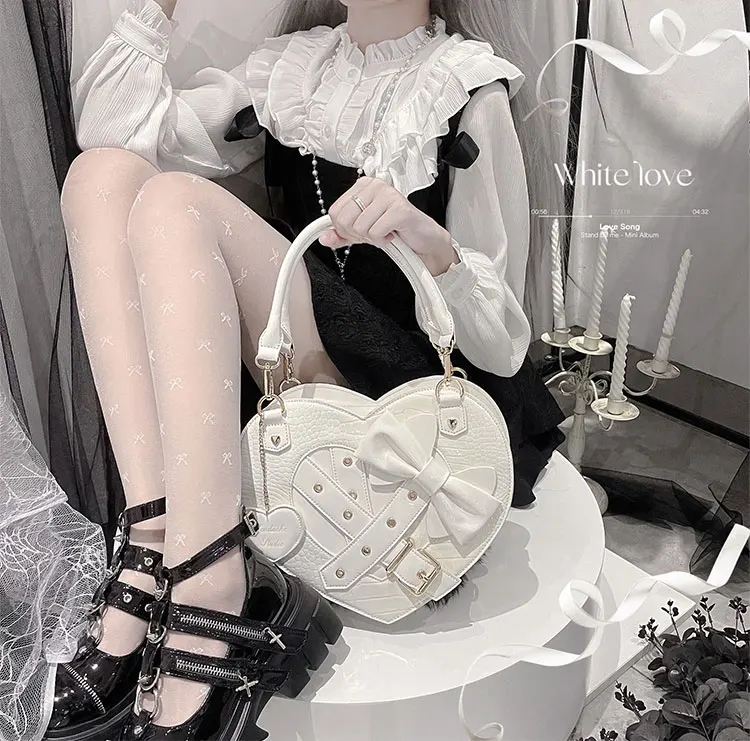 Gothic Cross Lolita Heart Shape Women Handbag Shoulder Bag Kawaii Girls Japanese Bow Tie Satchel Bag Crossbody Bag Totes