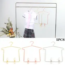 5pcs Doll Accessories Cute Mini Doll Dress Clothes Hangers Dollhouse Furniture Metal Doll Hangers