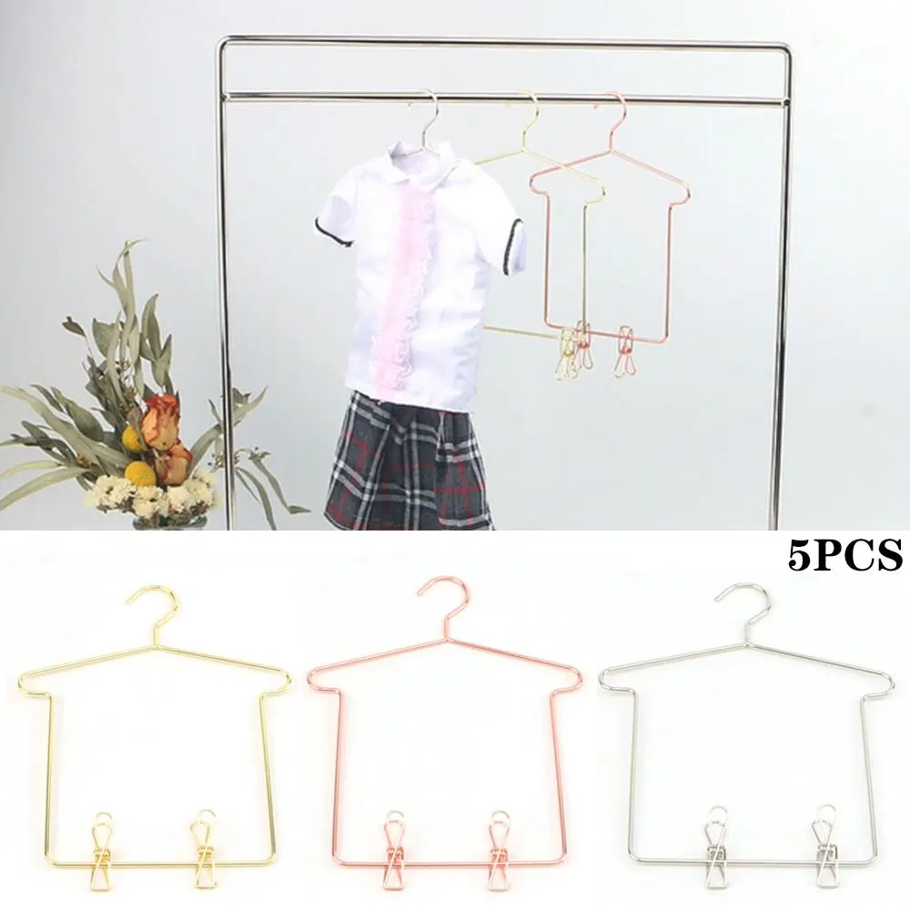 5pcs Doll Accessories Cute Mini Doll Dress Clothes Hangers Dollhouse Furniture Metal Doll Hangers