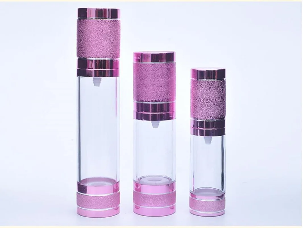 Garrafa mal ventilada rosa/azul de 15ml, tampa rosa transparente para soro/loção/emulsão/essência/óleo/base/gel embalagem cosmética