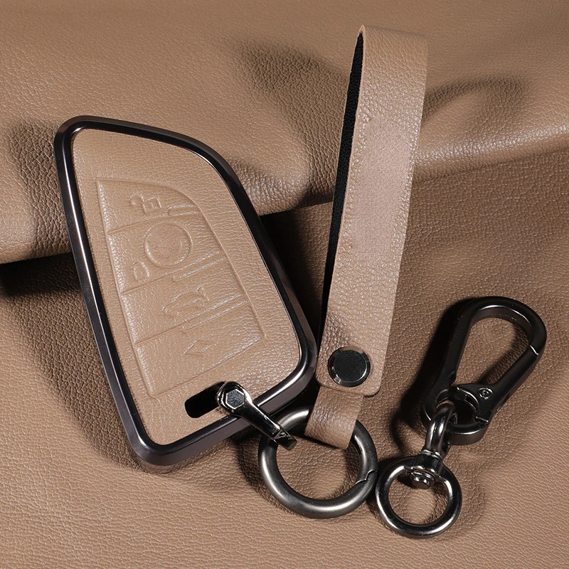 Suitable For BMW 320 325 330 425 430 525 530 Aluminium Alloy + Sheepskin Leather Car Remote Key Case Cover