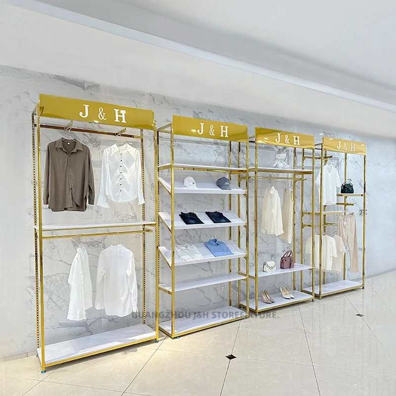 customized.Custom Retail Garment Clothing Rack With Shelf Men's-shirt Pants Display Commercial Clothes Rack Clothing