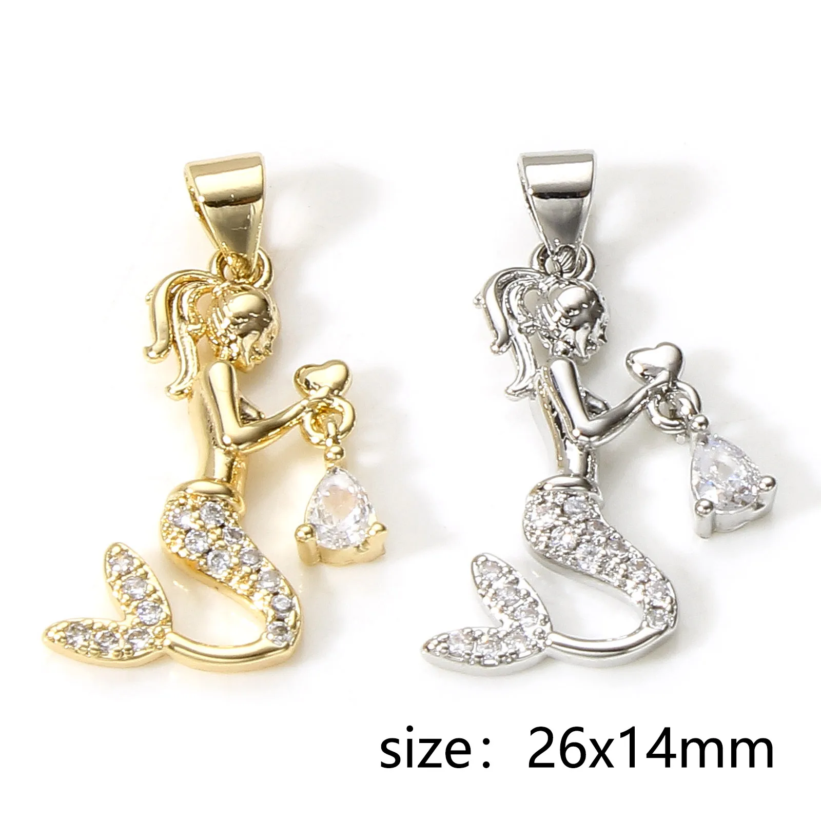 Copper Mermaid Princess Pendants Handmade Pave Rhinestone Ocean Charms For Jewelry Making Diy Women Luxury Necklace Supplies,1PC