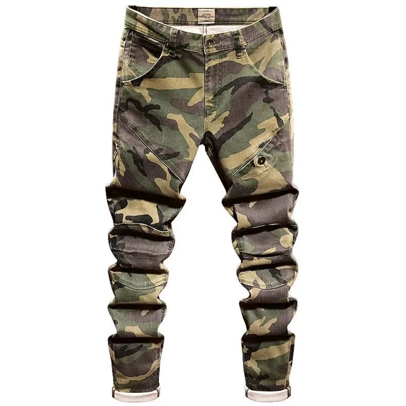 Spring and Autumn New Fashion Camouflage Straight Stretch Small Legs Men's Casual Comfortable Breathable High-Quality Jeans 36