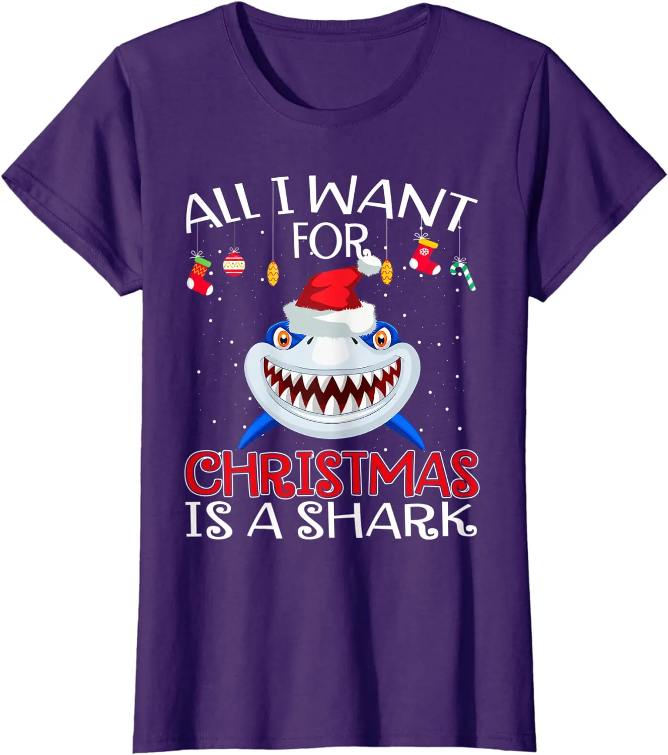 All I Want For Christmas Is A Shark. Funny Shark แฟน Xmas ของขวัญเสื้อยืด100% ฝ้าย O-คอสั้นเสื้อลำลองลำลองบุรุษเสื้อยืด