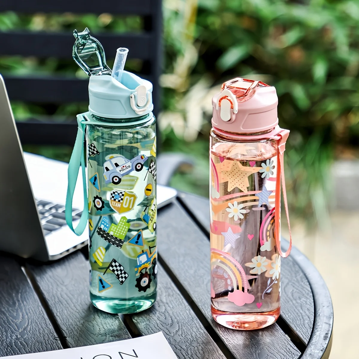 1pc high-value cartoon straw cup,cute student water cup,portable for outdoor camping and picnicking,large capacity