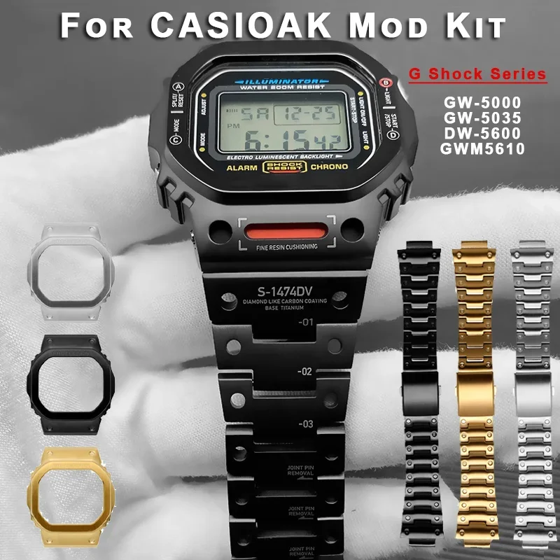 Pour Casioak DW-5600 Titane Modification Kit Bracelet En Métal Boîtier Lunette Ensemble pour GW-M5610 GW-5000 En Acier Inoxydable Boîtier GLS5600