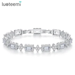 LUOTEEMI Brilliant Silver Color Bracelets Square Geometric Unique Design Chain for Girls Wedding Party Daily Dating Jewelry Gift