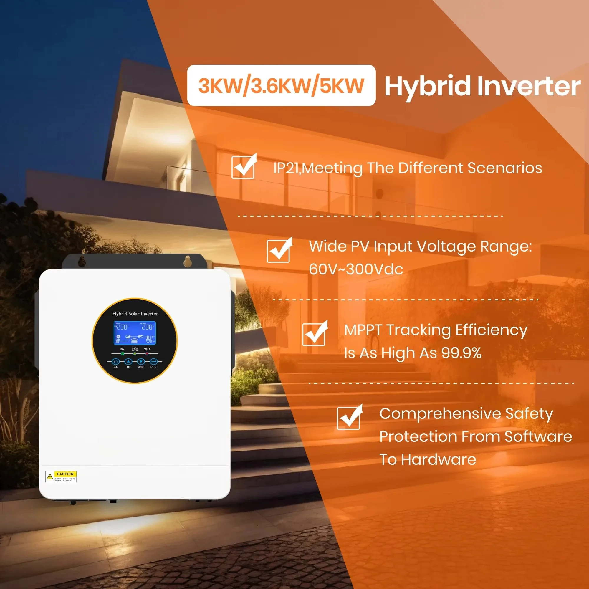 ECGSOLAX 6.5KW Hybrid Solar Inverter US&EU Pure Sine Wave 48V 120V/240V Off Grid Inverter 100A MPPT Solar Split Phase Inverter