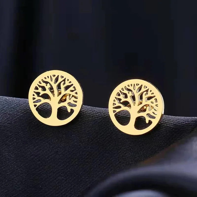 Stainless steel earrings, vintage wealth tree, fashionable earrings, classic and minimalist women\'s earrings