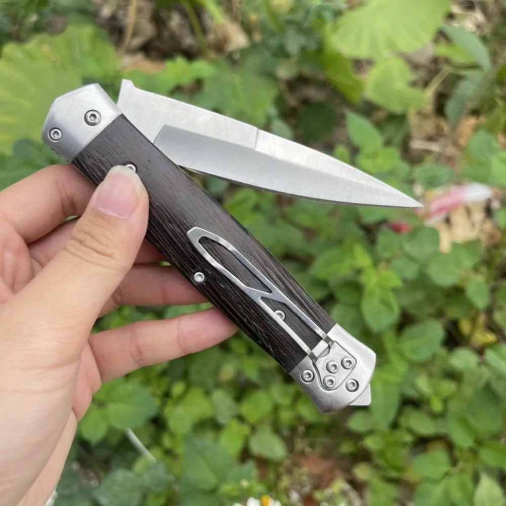 

Pocket folding knife Wooden handle Survival knife Outdoor Camping Fishing multi-function tool Tactical Hunting knife belt button