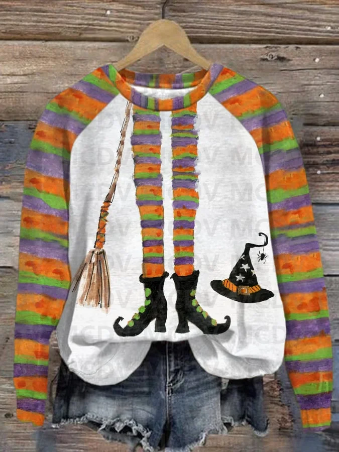 

Women's Halloween Witch Legs Print Casual Sweatshirt