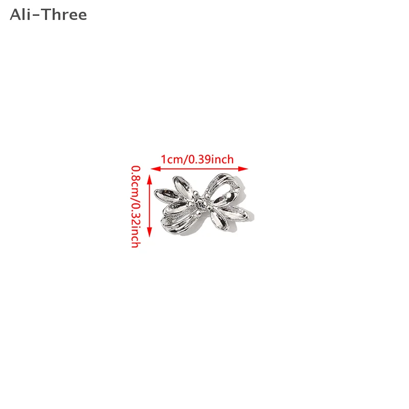 20 pezzi in lega d'argento con fiocco per unghie, nastro di lusso, ali di farfalla, metallo, nail art, strass, decorazione, accessori per manicure