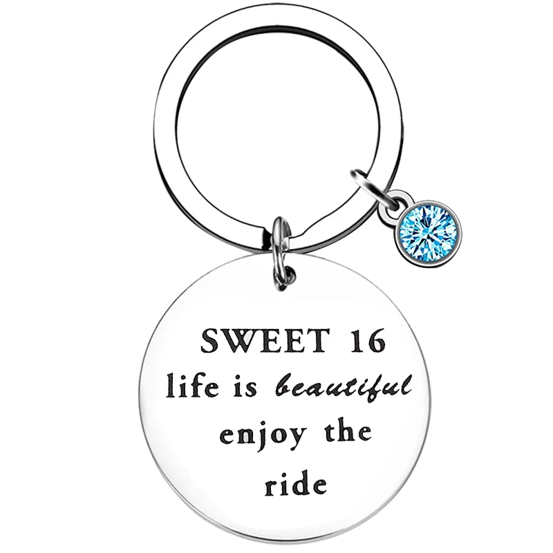 Cute Sweet 16 Gift Life is Beautiful Enjoy The Ride Keychain Baptism Key Chain Pendant Jewelry 16th Birthday Gifts