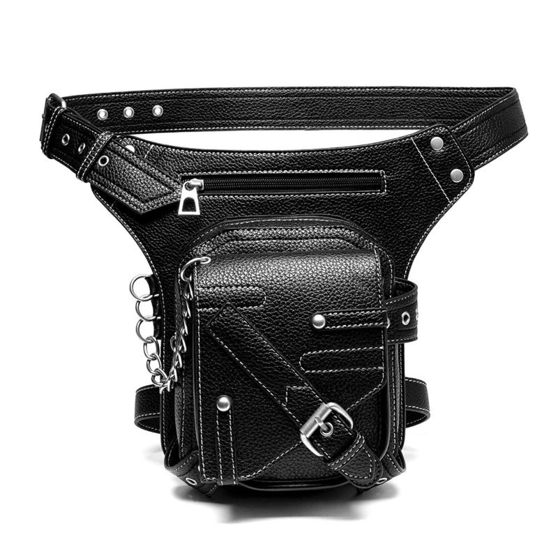 Steampunk Waist Bag Gothic Retro Motorcycle Leather Bags Crossbody Shoulder Packs Thigh Leg Travel Purse for Women 066F