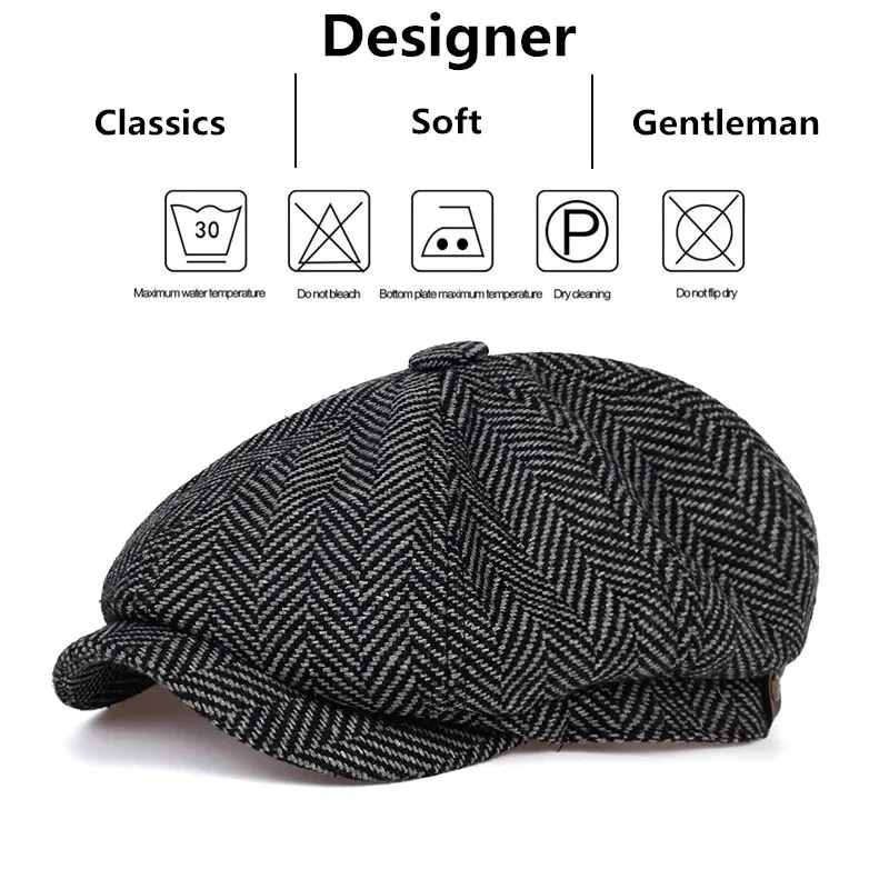 Retro Newsboy Caps Men British Painters Hats Autumn Winter Berets Herringbone Flat Cap Hip Hop Berets