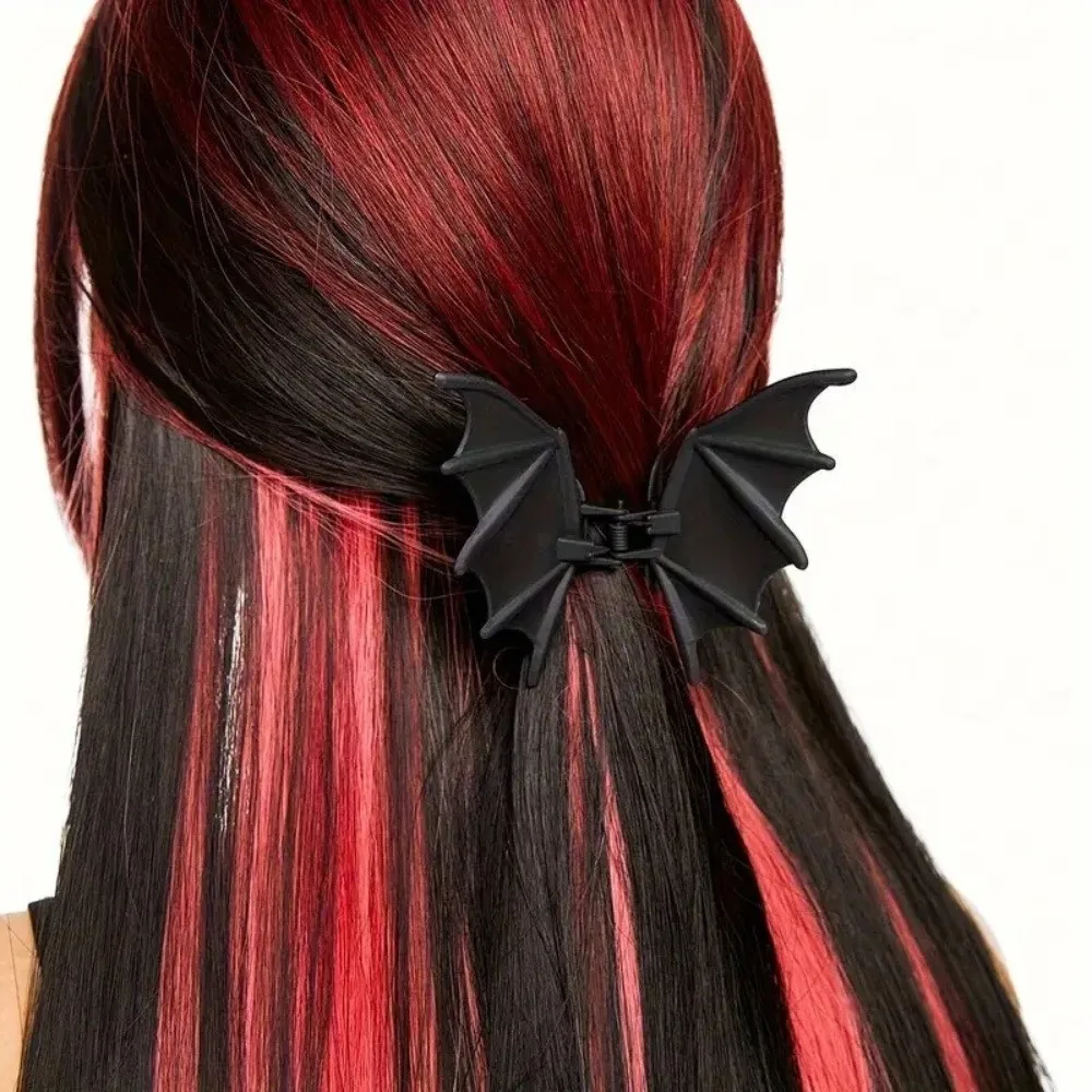 

Hair Accessories Gothic Halloween Hair Claw Matte Black Alloy Bat Wings Ponytail Holder Cosplay Headdress Shark Clip Party