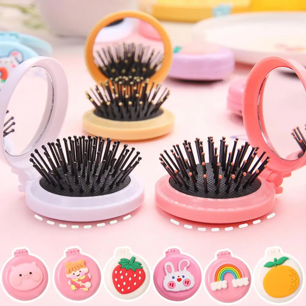 Folding Hair Comb with Mirror Traveling Portable Massage Folding Comb Women Girl Hair Brush Makeup Comb Pocket Mirror Gifts