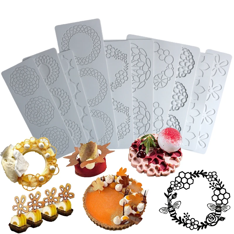 Guirlanda folhas design círculo textura açúcar artesanato almofada de silicone sobremesa decoração tapete de renda moldes de bolo chip crocante molde de chocolate