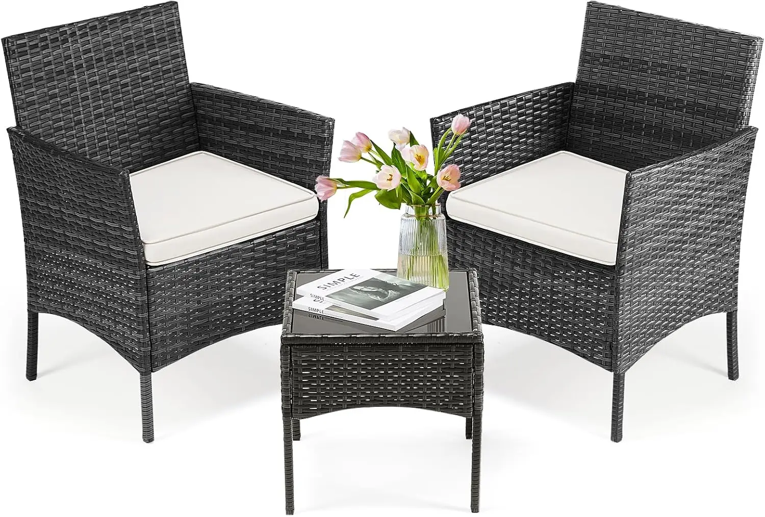 Patio Furniture Set 3 Pieces, Outdoor Wicker Furniture with Coffee Table, Modern Rattan Patio Chairs Conversation Sets with Sofa