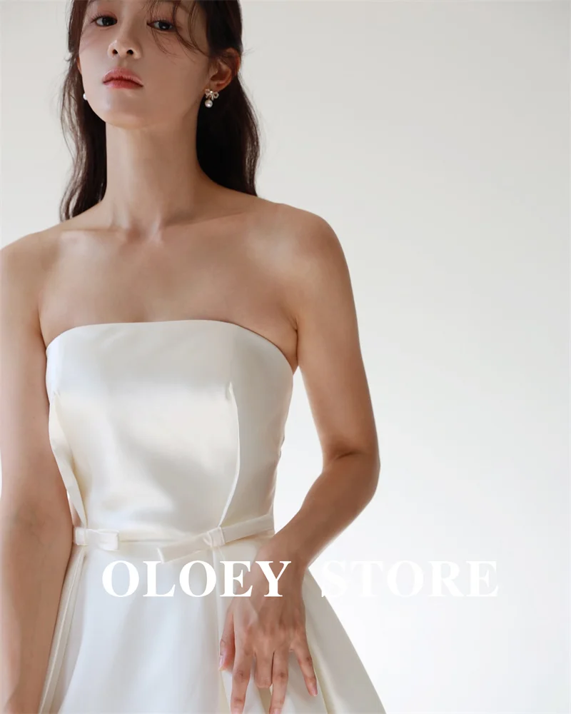 OLOEY ง่ายสายชุดแต่งงานสีขาว Strapless หนาซาตินริบบิ้นความยาวชุดเจ้าสาวรัดตัวกลับที่กําหนดเอง 2025