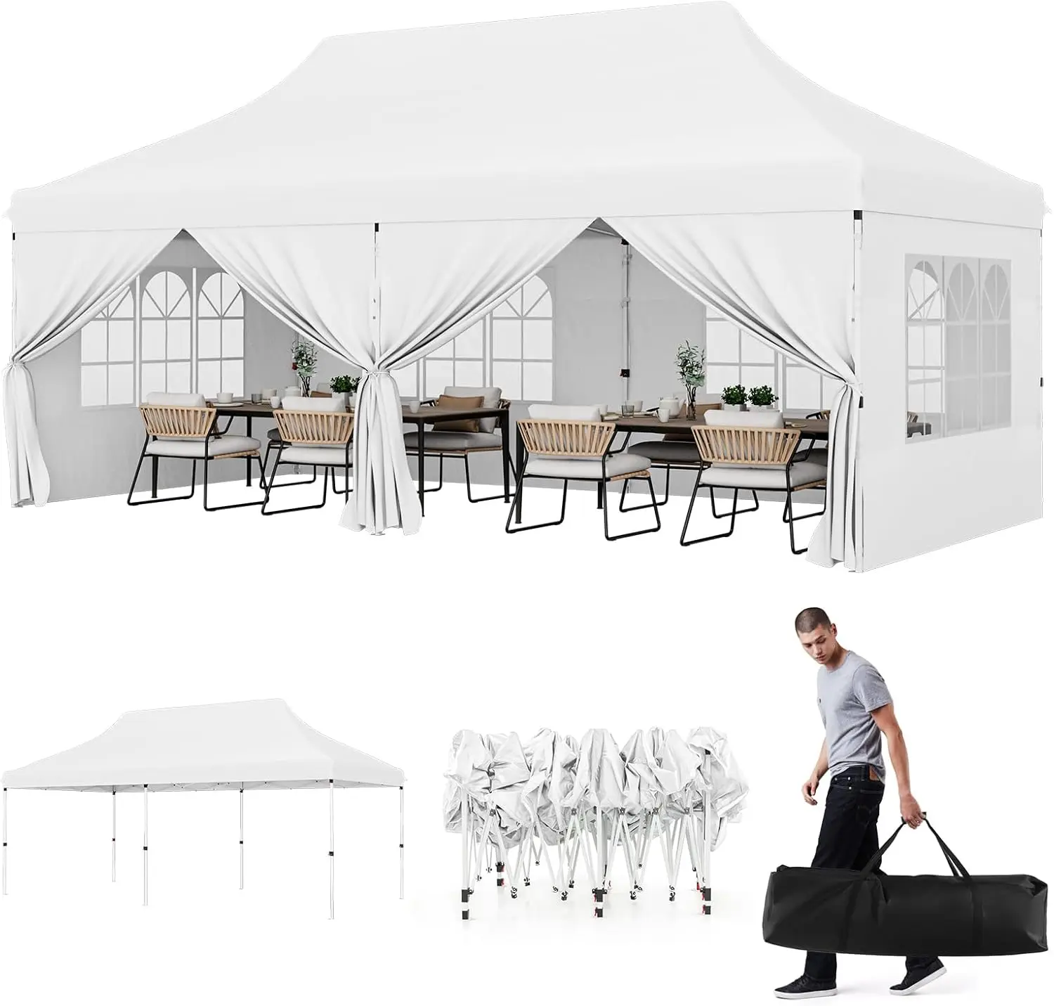 

10x20FT Pop-up Canopy w/Detachable Sidewalls for Outdoor Party Wedding, Instant Canopy Tent w/Carrying Bag,UPF50+ Sun Protection