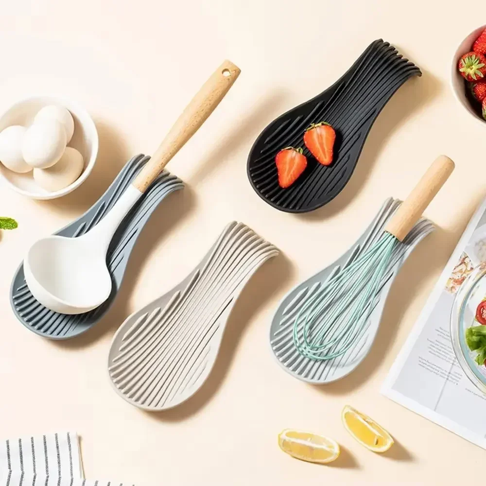 Silicone Kitchenware Tray, Kitchen Spatula, Soup Spoon, Silicone Spoon Holder, Household Thick Insulated Silicone Spoon Pad