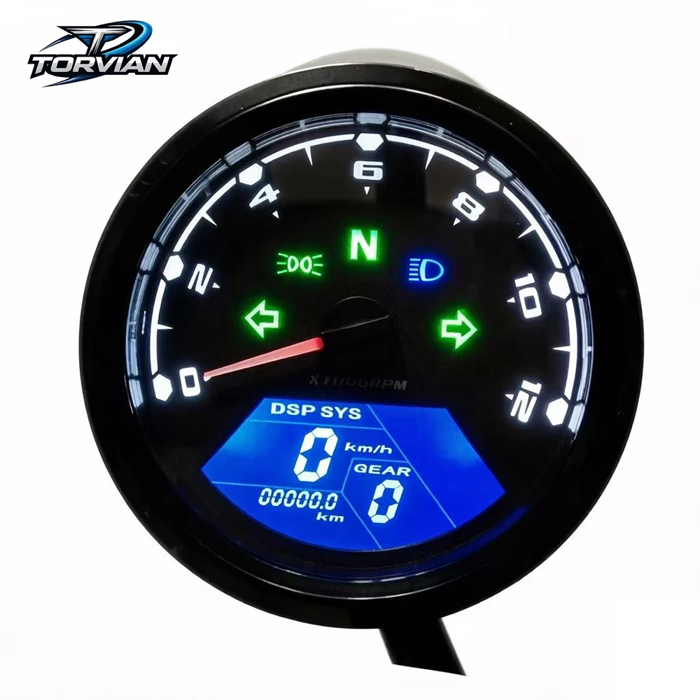 Torvian Universal Motorcycle LCD Digital Speedometer Tachometer Odometer Gauge – Waterproof Multi-Function LCD Display Meter