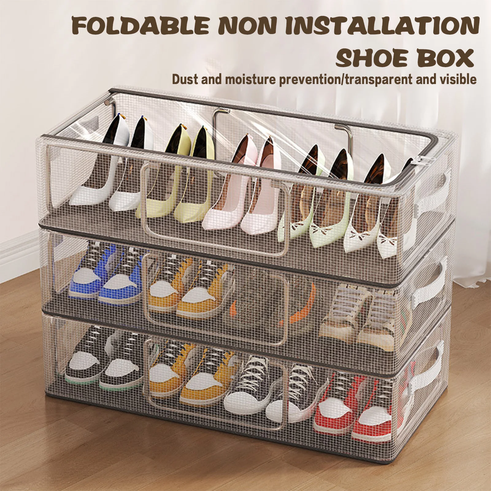 

Transparent PVC Shoes Box Dustproof and Moisture-proof Collapsible Shoe Case Dormitory Home Stackable Cabinet Storage Box