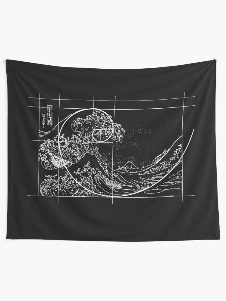 Hokusai Meets Fibonacci, Golden Ratio, White Line Tapestry Home Decor Accessories Bedroom Decorations Wall Coverings Tapestry