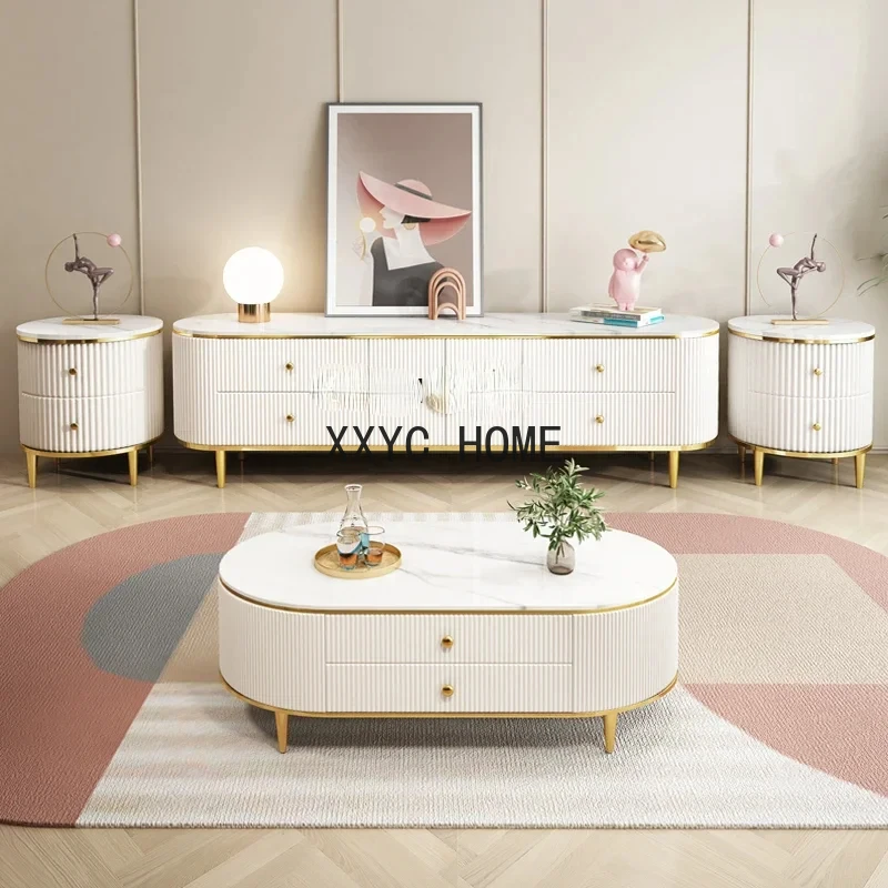 yj Light luxury rock plate tea table TV cabinet combination minimalist cabinet modern simple marble cabinet