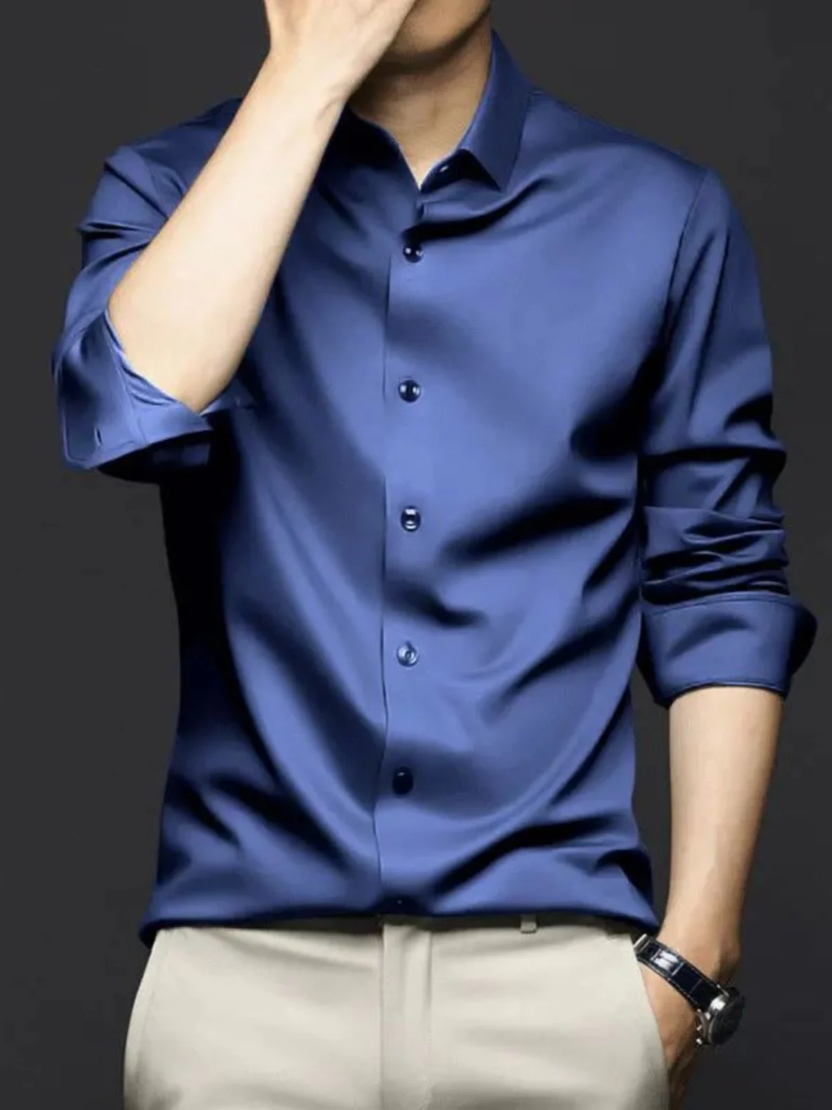 

Non-Ironing High-End Busin irt for Men Premium Quali Regular Fit Long Sve Button down Office Wear Spring Season
